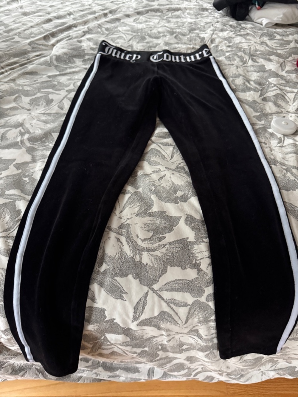 Juicy Couture Black Velour Leggings with White Side Stripes
